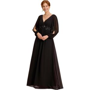 imageEverPretty Womens VNeck Chiffon ALine Waist Appliques Flowing Sleeves Floor Length Mother of The Bride Dresses 00461PHBlack