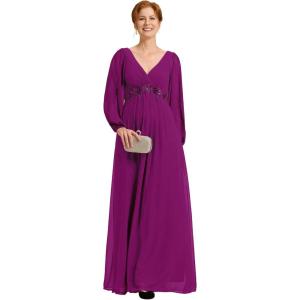 imageEverPretty Womens VNeck Chiffon ALine Waist Appliques Flowing Sleeves Floor Length Mother of The Bride Dresses 00461PHFuchsia