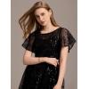 imageEverPretty Womens Round Neck Short Sleeves Sequin Tea Length ALine Wedding Guest Dresses 02364Black