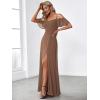 imageEverPretty Womens Formal Dresses Off Shoulder Short Sleeve Split ALine Floor Length Bridesmaid Dresses 0237Brown