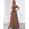 imageEverPretty Womens Formal Dresses Off Shoulder Short Sleeve Split ALine Floor Length Bridesmaid Dresses 0237Brown