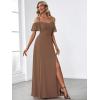 imageEverPretty Womens Formal Dresses Off Shoulder Short Sleeve Split ALine Floor Length Bridesmaid Dresses 0237Brown