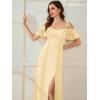 imageEverPretty Womens Formal Dresses Off Shoulder Short Sleeve Split ALine Floor Length Bridesmaid Dresses 0237Yellow