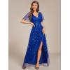 imageEverPretty Womens Shimmery Formal Dress V Neck Sequins ALine Side Slit Elegant Long Evening Dresses 02083Sapphire Blue