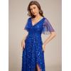 imageEverPretty Womens Shimmery Formal Dress V Neck Sequins ALine Side Slit Elegant Long Evening Dresses 02083Sapphire Blue