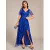 imageEverPretty Womens Shimmery Formal Dress V Neck Sequins ALine Side Slit Elegant Long Evening Dresses 02083Sapphire Blue