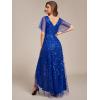 imageEverPretty Womens Shimmery Formal Dress V Neck Sequins ALine Side Slit Elegant Long Evening Dresses 02083Sapphire Blue