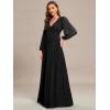 imageEverPretty Womens V Neck Ruched High Waist Long Sleeves Floor Length Glitter Evening Dresses Black US16