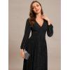 imageEverPretty Womens V Neck Ruched High Waist Long Sleeves Floor Length Glitter Evening Dresses Black US16