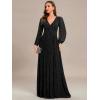 imageEverPretty Womens V Neck Ruched High Waist Long Sleeves Floor Length Glitter Evening Dresses Black US16