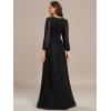 imageEverPretty Womens V Neck Ruched High Waist Long Sleeves Floor Length Glitter Evening Dresses Black US16