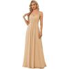 imageEverPretty Womens Chiffon Bridesmaid Dress VNeck Backless Ruched ALine Maxi Formal Dresses 01692Champagne