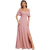 imageEverPretty Womens Formal Dresses Off Shoulder Short Sleeve Split ALine Floor Length Bridesmaid Dresses 0237Dusty Rose