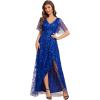 imageEverPretty Womens Shimmery Formal Dress V Neck Sequins ALine Side Slit Elegant Long Evening Dresses 02083Sapphire Blue