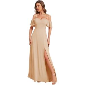 imageEverPretty Womens Formal Dresses Off Shoulder Short Sleeve Split ALine Floor Length Bridesmaid Dresses 0237Champagne