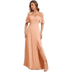 imageEverPretty Womens Formal Dresses Off Shoulder Short Sleeve Split ALine Floor Length Bridesmaid Dresses 0237Peach