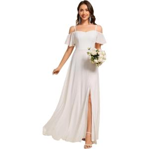 imageEverPretty Womens Formal Dresses Off Shoulder Short Sleeve Split ALine Floor Length Bridesmaid Dresses 0237White