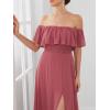 imageEverPretty Womens Elegant Off The Shoulder Side Split High Waist Flowy Chiffon Maxi Bridesmaid Dress 00968Cameo Brown