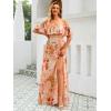 imageEverPretty Womens Elegant Off The Shoulder Side Split High Waist Flowy Chiffon Maxi Bridesmaid Dress 00968Peach Fuzz