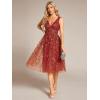 imageEverPretty Womens A Line V Neck Open Back Sleeveless Ruched Sequin Knee Length Formal Dress 02106Burnt Orange