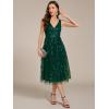 imageEverPretty Womens A Line V Neck Open Back Sleeveless Ruched Sequin Knee Length Formal Dress 02106Deep Green