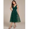 imageEverPretty Womens A Line V Neck Open Back Sleeveless Ruched Sequin Knee Length Formal Dress 02106Deep Green