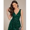 imageEverPretty Womens A Line V Neck Open Back Sleeveless Ruched Sequin Knee Length Formal Dress 02106Deep Green