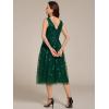 imageEverPretty Womens A Line V Neck Open Back Sleeveless Ruched Sequin Knee Length Formal Dress 02106Deep Green