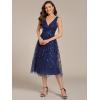 imageEverPretty Womens A Line V Neck Open Back Sleeveless Ruched Sequin Knee Length Formal Dress 02106Navy Blue