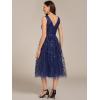imageEverPretty Womens A Line V Neck Open Back Sleeveless Ruched Sequin Knee Length Formal Dress 02106Navy Blue