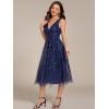 imageEverPretty Womens A Line V Neck Open Back Sleeveless Ruched Sequin Knee Length Formal Dress 02106Navy Blue