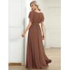 imageEverPretty Womens Bridesmaid Dress VNeck Ruffle Sleeves Ruched Bust Floor Length Chiffon Formal Dresses 0164ABrown