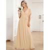 imageEverPretty Womens Bridesmaid Dress VNeck Ruffle Sleeves Ruched Bust Floor Length Chiffon Formal Dresses 0164AChampagne