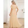 imageEverPretty Womens Bridesmaid Dress VNeck Ruffle Sleeves Ruched Bust Floor Length Chiffon Formal Dresses 0164AChampagne