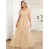 imageEverPretty Womens Bridesmaid Dress VNeck Ruffle Sleeves Ruched Bust Floor Length Chiffon Formal Dresses 0164AChampagne