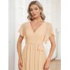 imageEverPretty Womens Bridesmaid Dress VNeck Ruffle Sleeves Ruched Bust Floor Length Chiffon Formal Dresses 0164AChampagne