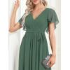 imageEverPretty Womens Bridesmaid Dress VNeck Ruffle Sleeves Ruched Bust Floor Length Chiffon Formal Dresses 0164AEucalyptus Green