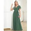 imageEverPretty Womens Bridesmaid Dress VNeck Ruffle Sleeves Ruched Bust Floor Length Chiffon Formal Dresses 0164AEucalyptus Green