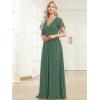imageEverPretty Womens Bridesmaid Dress VNeck Ruffle Sleeves Ruched Bust Floor Length Chiffon Formal Dresses 0164AEucalyptus Green