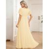 imageEverPretty Womens Bridesmaid Dress VNeck Ruffle Sleeves Ruched Bust Floor Length Chiffon Formal Dresses 0164AYellow
