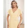 imageEverPretty Womens Bridesmaid Dress VNeck Ruffle Sleeves Ruched Bust Floor Length Chiffon Formal Dresses 0164AYellow