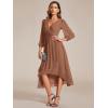 imageEverPretty Womens Chiffon Spring V Neck Long Sleeves Pleated ALine Midi Length Wedding Guest Dress 01926Brown