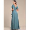 imageEverPretty Womens Double V Neck A Line Ruffle Hem Backless High Low Chiffon Wedding Guest DressesDusty Blue