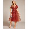 imageEverPretty Womens Elegant A Line Embroidery Tulle Sequins Short Sleeves Midi Wedding Guest Dress 02230Burntorange