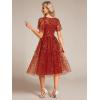 imageEverPretty Womens Elegant A Line Embroidery Tulle Sequins Short Sleeves Midi Wedding Guest Dress 02230Burntorange