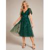 imageEverPretty Womens Elegant A Line Embroidery Tulle Sequins Short Sleeves Midi Wedding Guest Dress 02230Dark Green