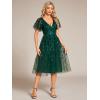 imageEverPretty Womens Elegant A Line Embroidery Tulle Sequins Short Sleeves Midi Wedding Guest Dress 02230Dark Green