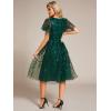 imageEverPretty Womens Elegant A Line Embroidery Tulle Sequins Short Sleeves Midi Wedding Guest Dress 02230Dark Green