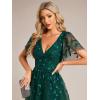 imageEverPretty Womens Elegant A Line Embroidery Tulle Sequins Short Sleeves Midi Wedding Guest Dress 02230Dark Green