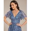 imageEverPretty Womens Elegant A Line Embroidery Tulle Sequins Short Sleeves Midi Wedding Guest Dress 02230Dusty Blue